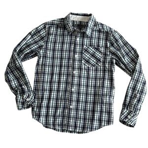 DKNY Boys Size Medium (8-10) Blue &‎ Green Plaid Button Front Shirt